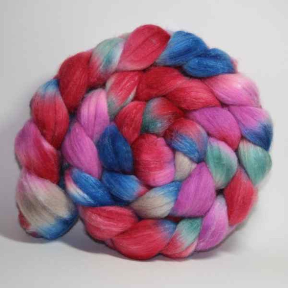 Merino Wool Tussah Silk Hand Dyed Roving Combed Top for Spinning Felting 11526